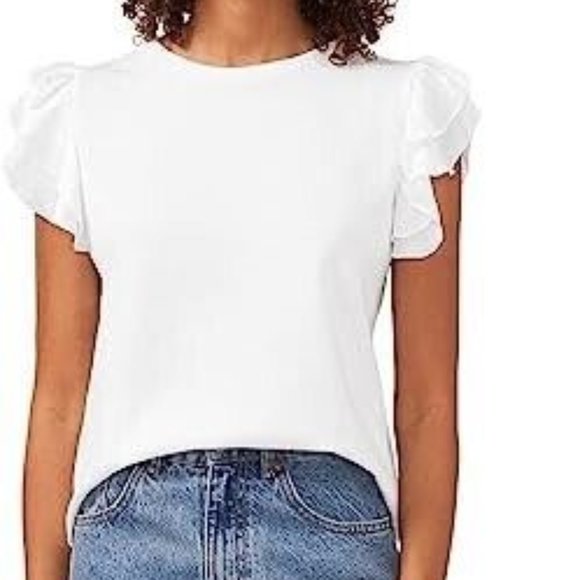 VINCE CAMUTO Tiered Ruffle Sleeve Crew Neck Tee - Picture 4 of 4